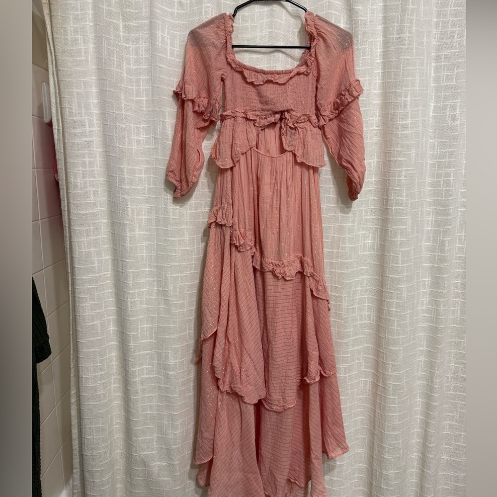 Spell Coral High Low Ruffled Dress